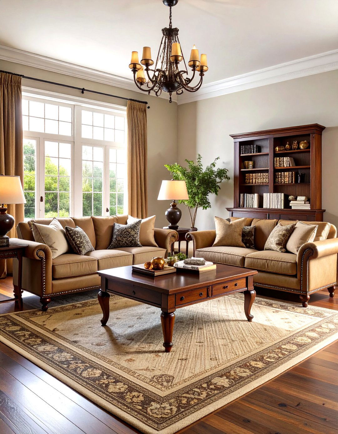 Ralph Lauren Living Room with Dark Wood Coffee Table and Accents - 20 Ralph Lauren Living Room Ideas