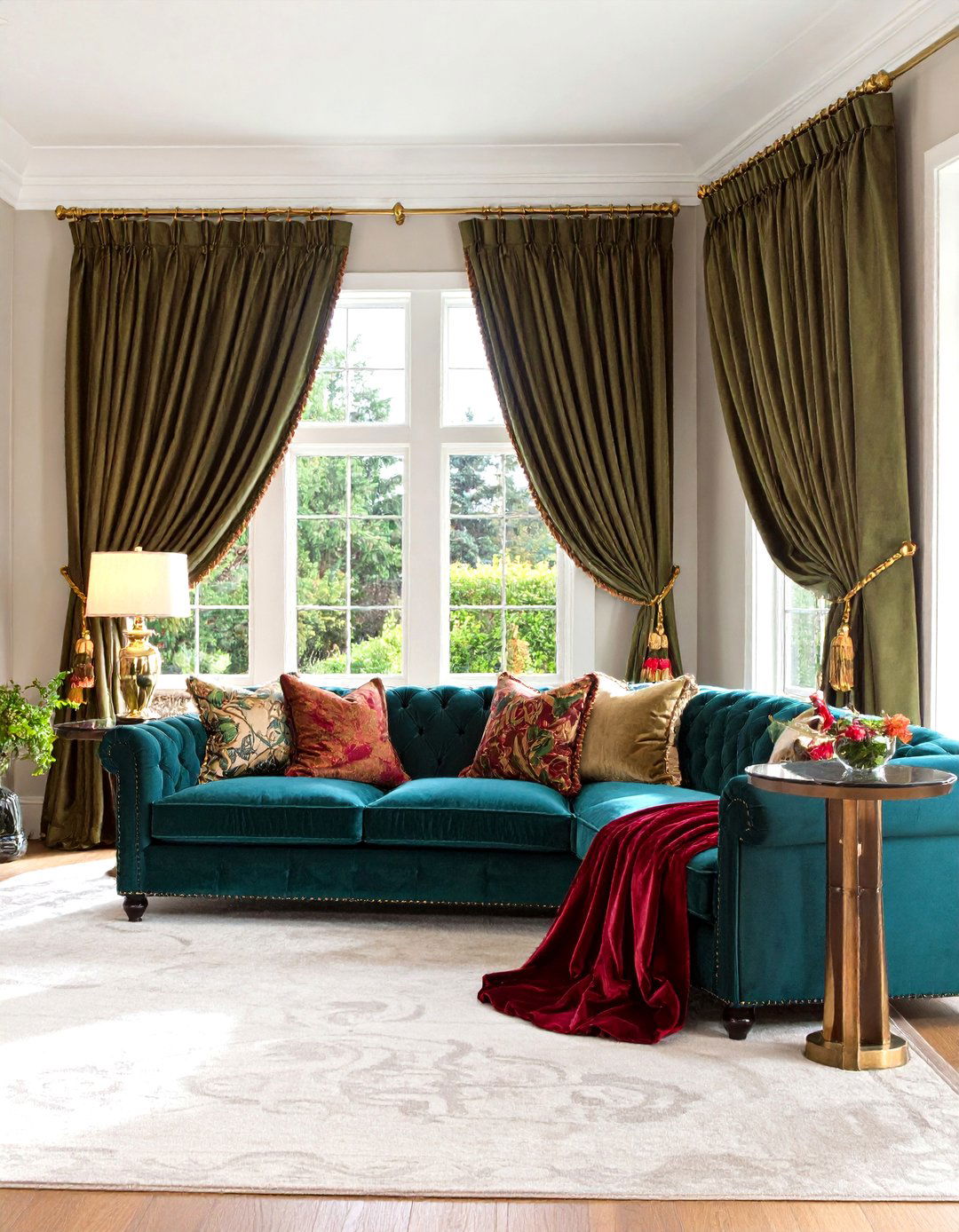 Ralph Lauren Living Room with Goblet Pleated Long Curtains - 20 Ralph Lauren Living Room Ideas