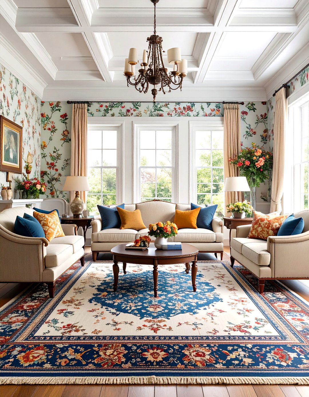 Ralph Lauren Living Room with Mixed Print Walls and Rugs - 20 Ralph Lauren Living Room Ideas