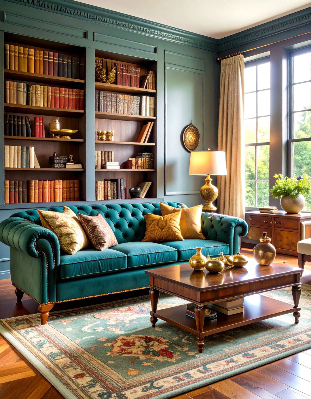Ralph Lauren Living Room with Personalized Decorative Books - 20 Ralph Lauren Living Room Ideas