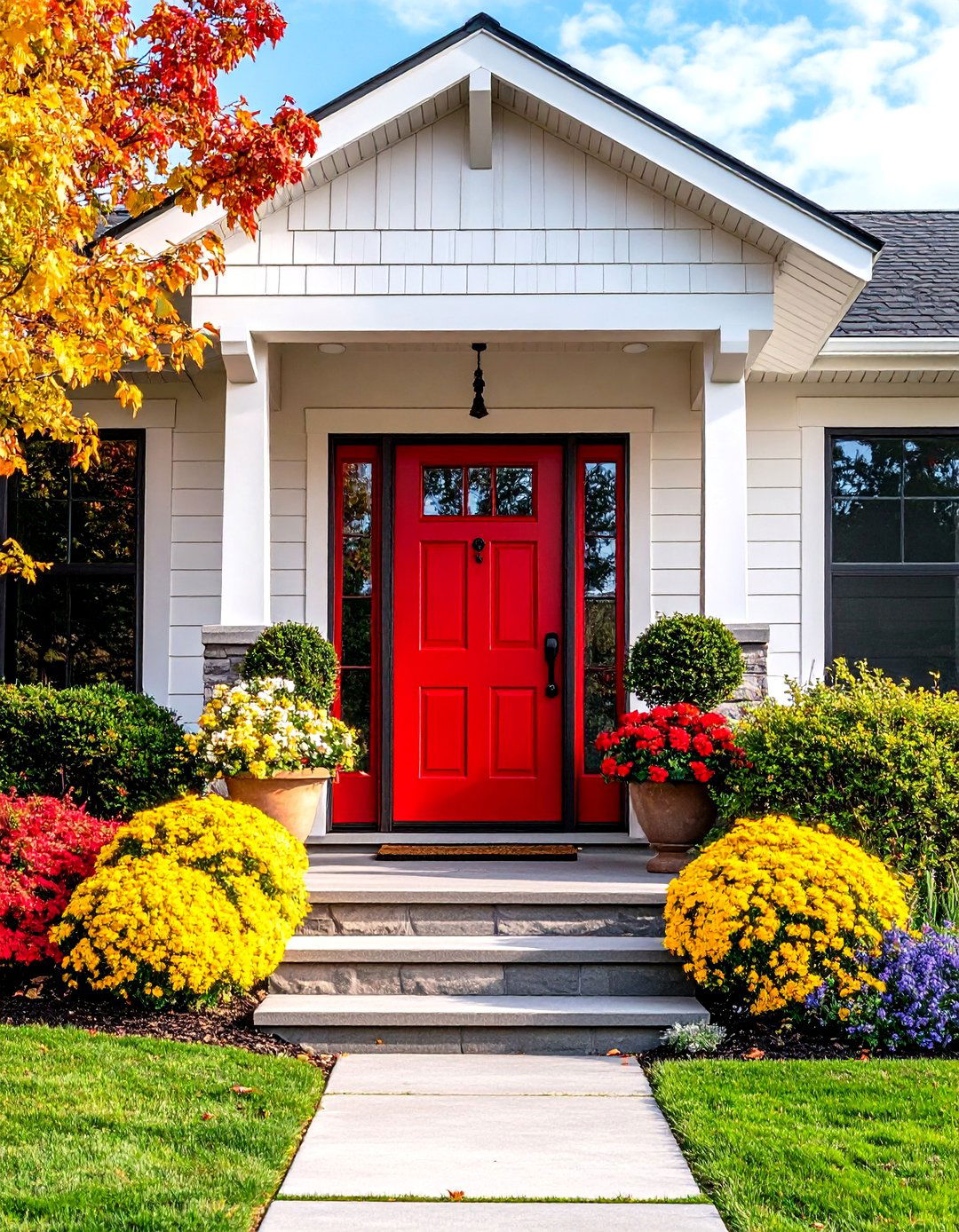 Ranch Style Home Bold Front Door Color Statement - 20 Ideas for Ranch-Style Home Exteriors
