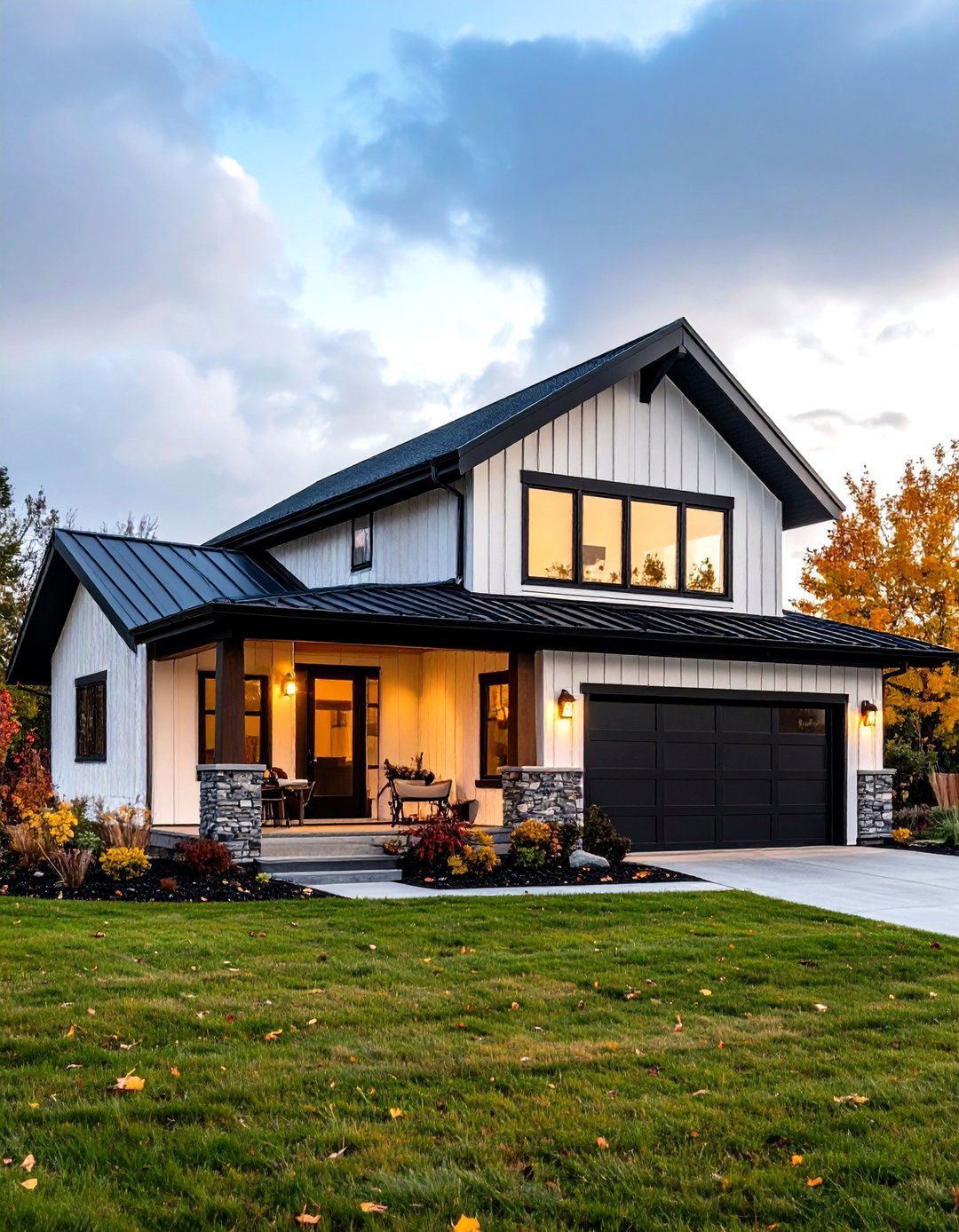 Ranch Style White Exterior Home with a Black Roof and Horizontal Emphasis - 20 White Exterior Home with a Black Roof Ideas