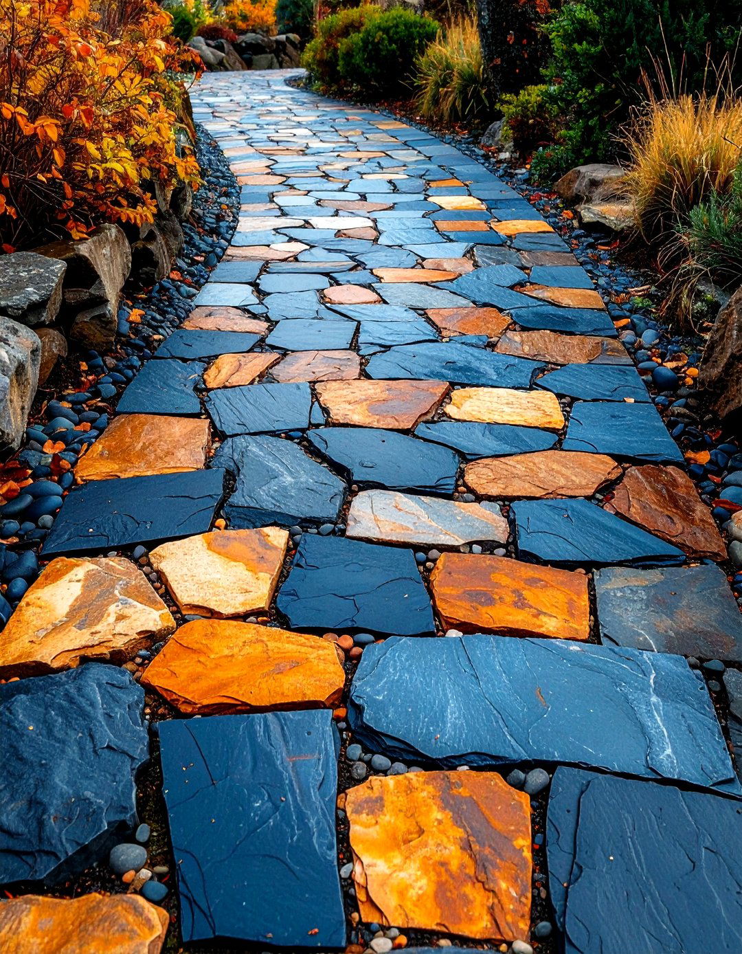 Random Slate Flagstone Path - 20 Stone Walkway Ideas