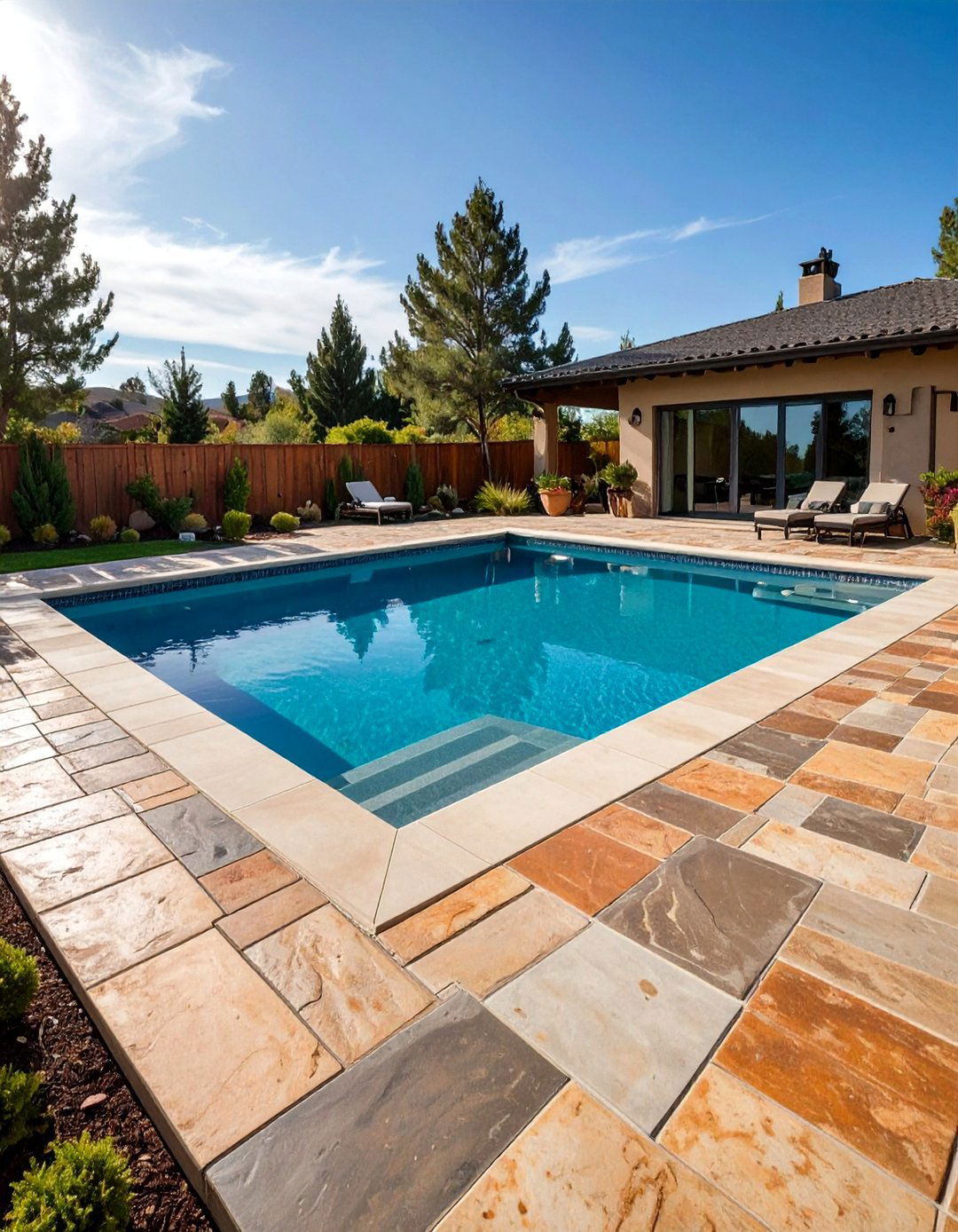 Random Stone Layout - 20 Stamped Concrete Pool Deck Ideas