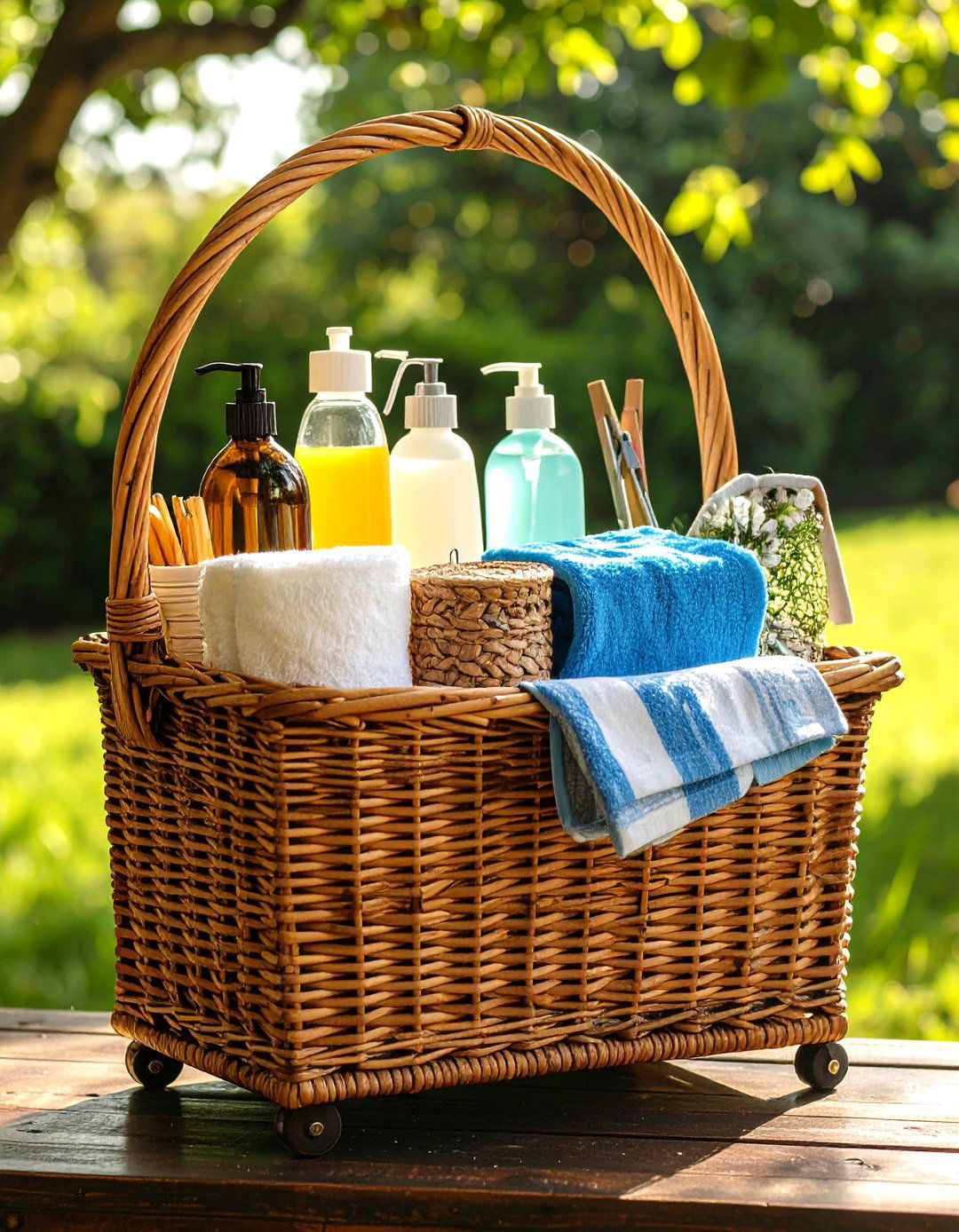 Rattan Bar Cart Rolls Supplies Wherever Needed - 20 Boho Laundry Room Ideas