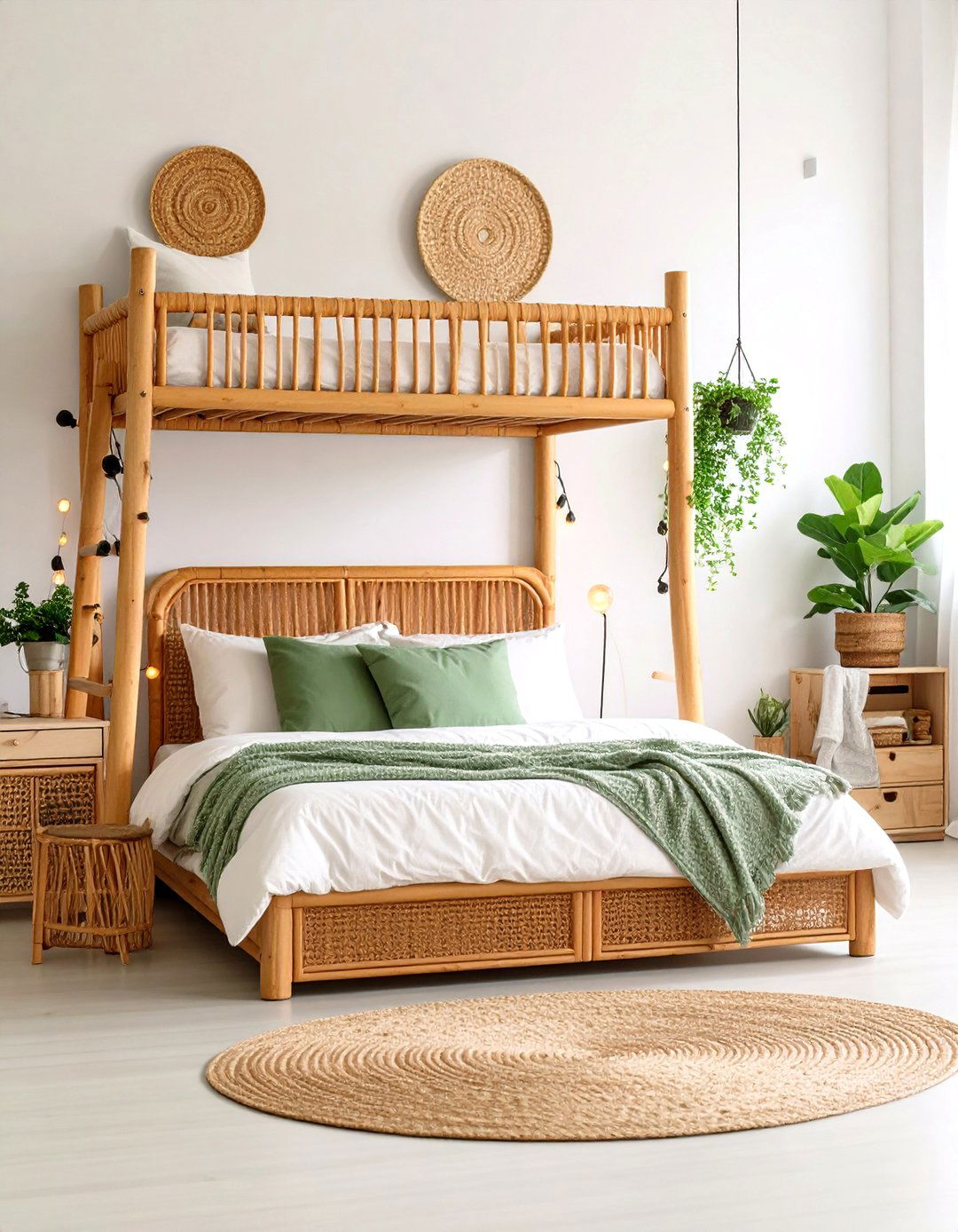 Rattan Bedroom Furniture Loft Bed with Integrated Desk - 20 rattan bedroom furniture ideas