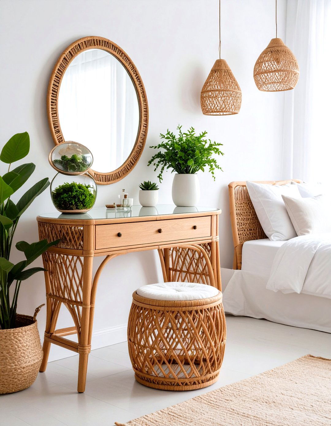 Rattan Bedroom Furniture Vanity Table with Stool - 20 rattan bedroom furniture ideas
