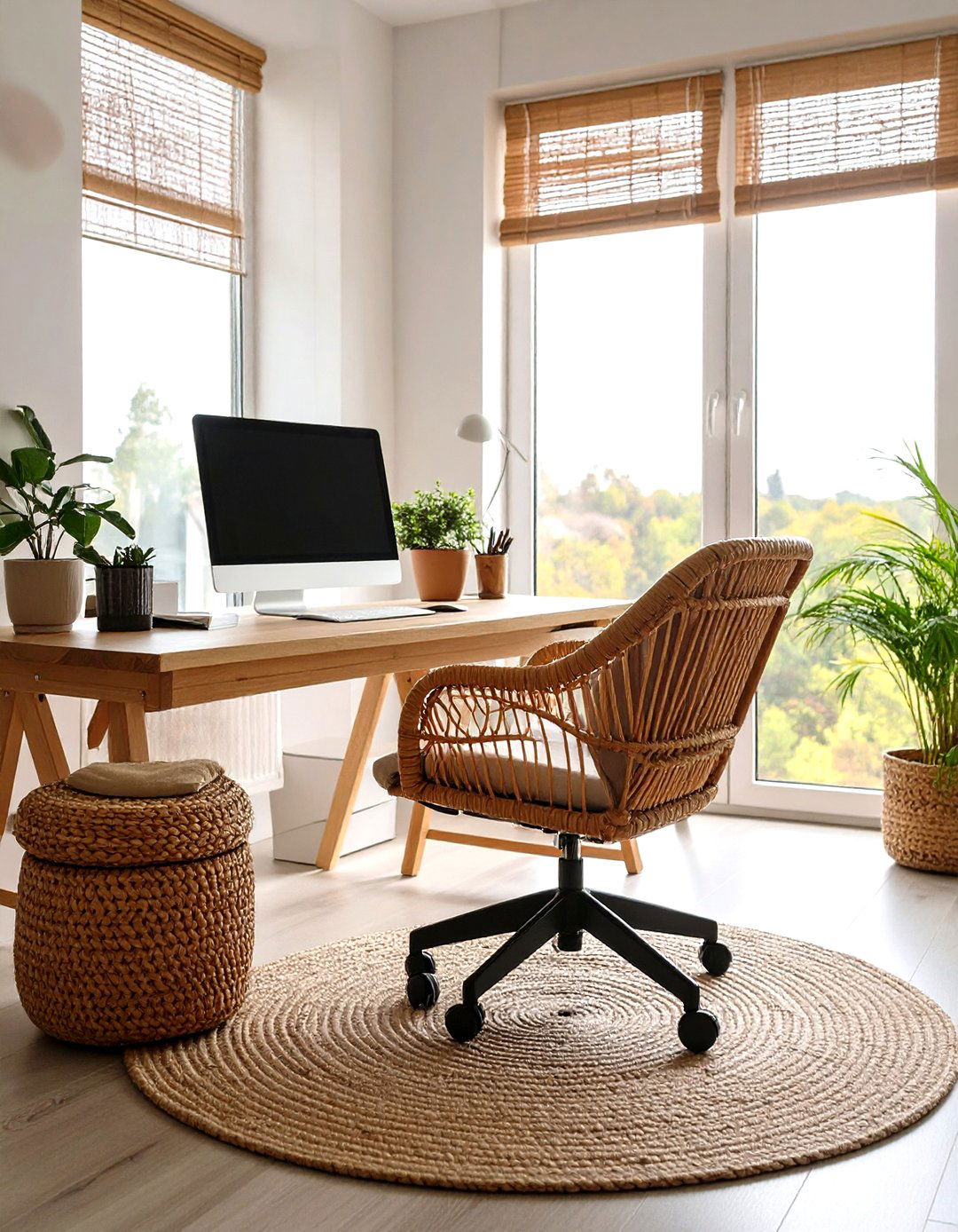 Rattan Furniture for Airy Bohemian Home Office - 20 Bohemian Home Office Ideas