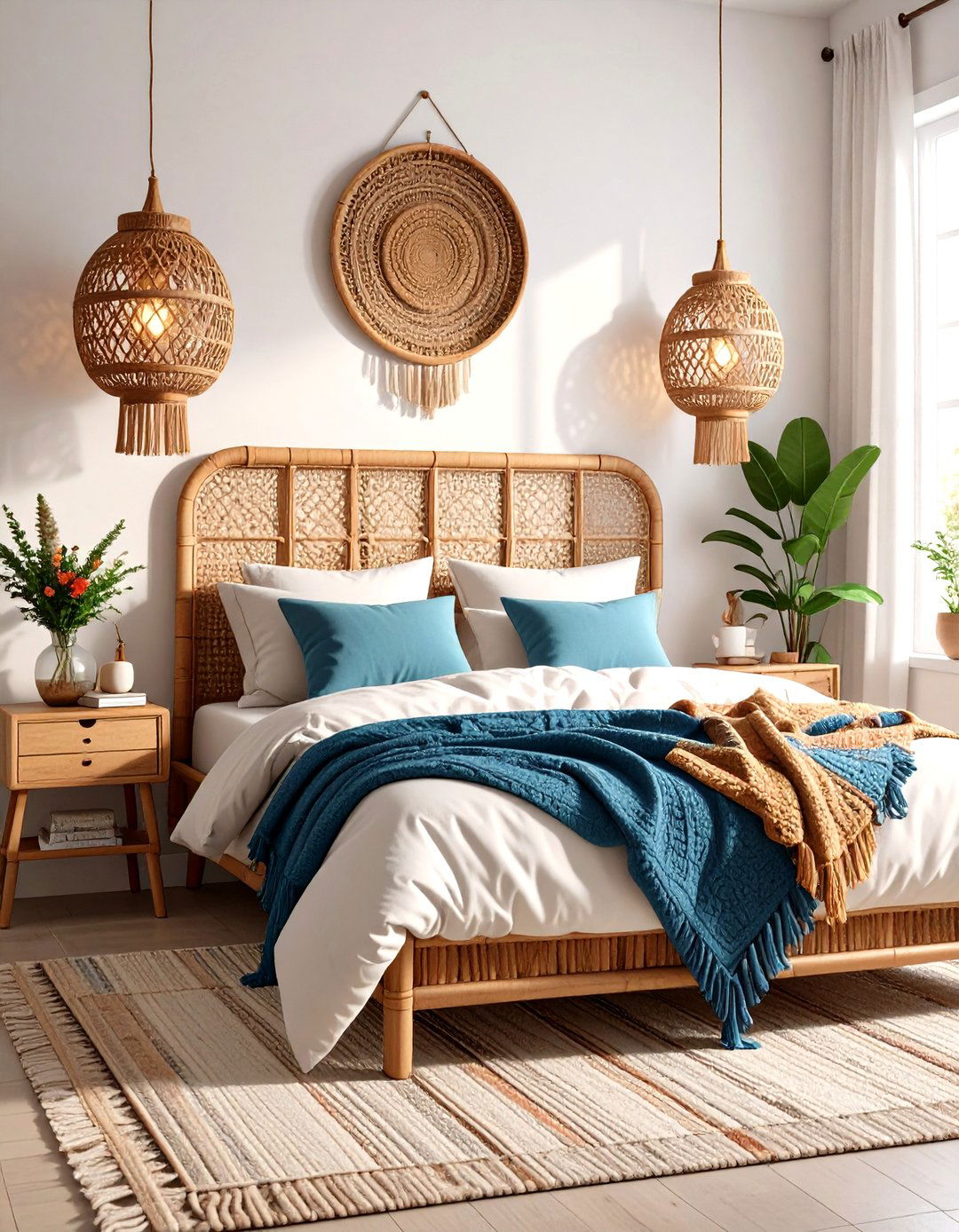 Rattan Headboard as Laid Back Focal Point - 20 Hippie Bedroom Ideas