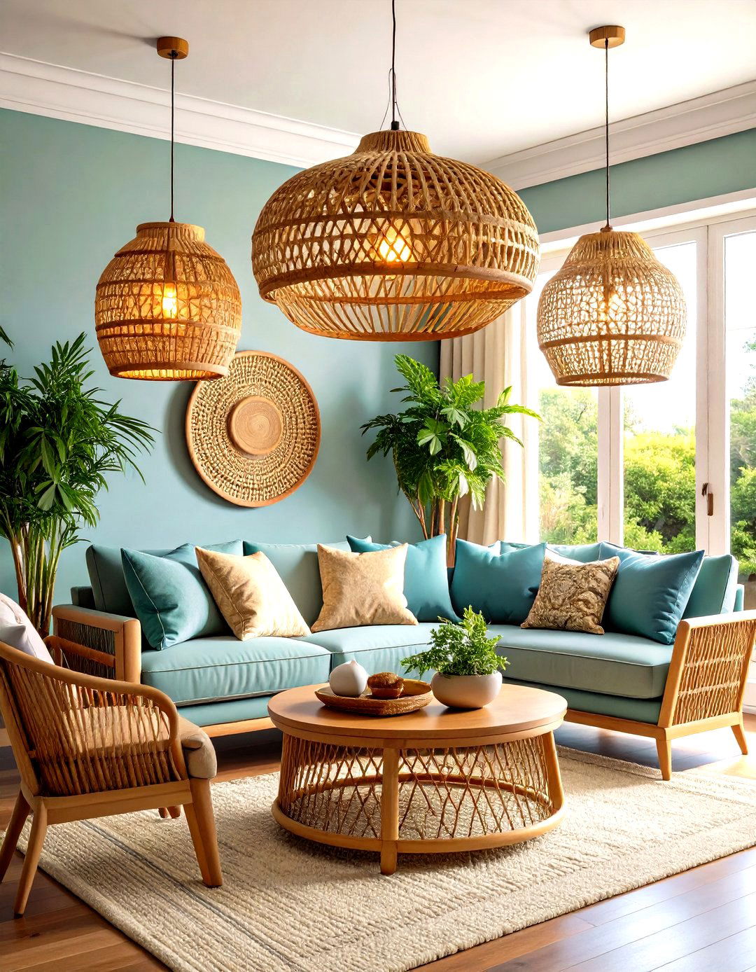 Rattan Lighting Adds Warmth to Your Hamptons Living Room - 20 Hamptons Living Room Ideas