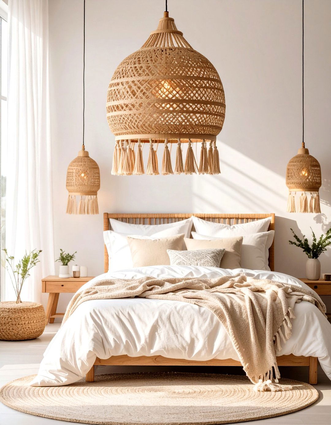 Rattan Pendant Light Boho Bedroom Illumination - 20 Colorful Boho Bedroom Ideas