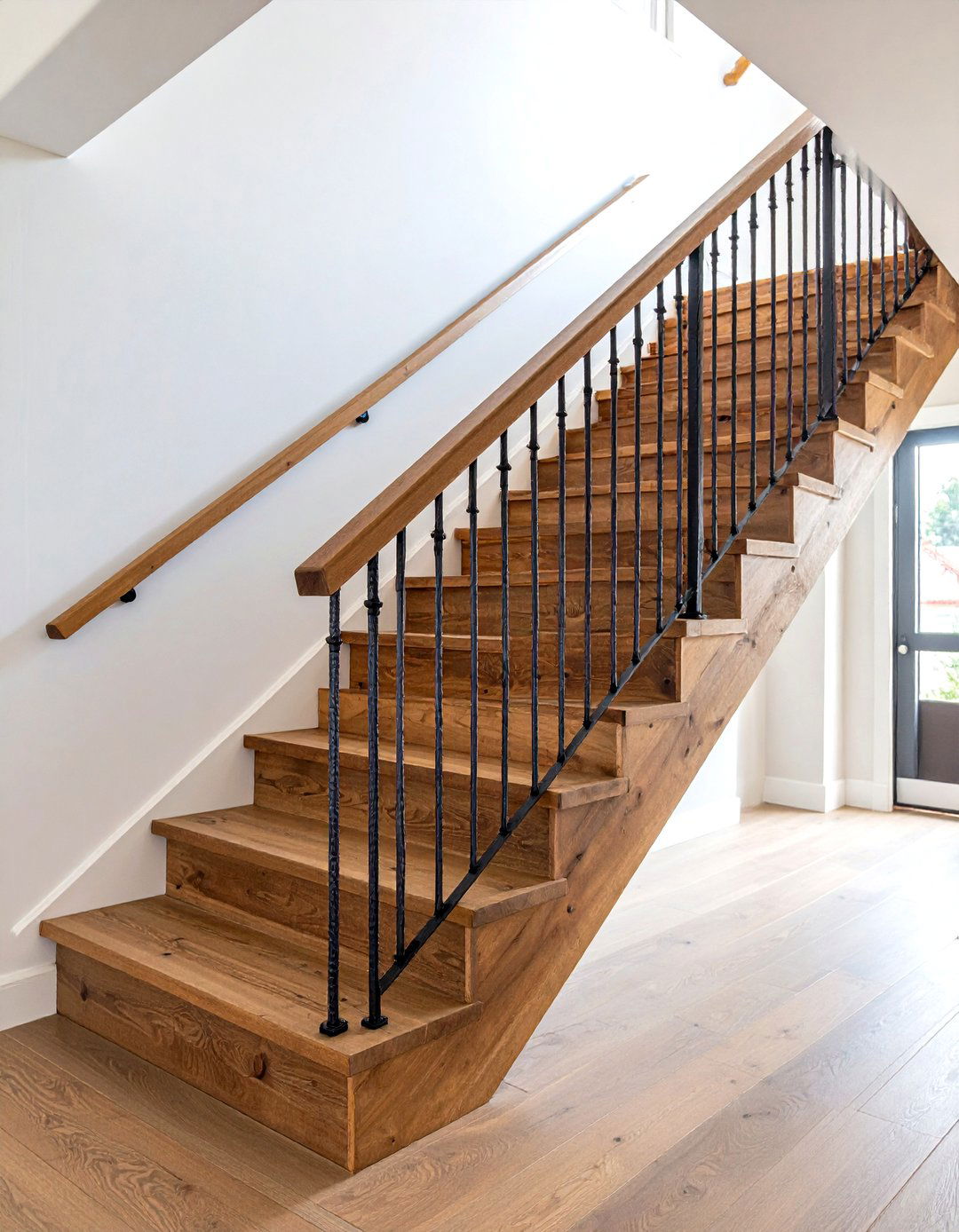 Rebar Balusters in Rustic Frame - 20 Farmhouse Rustic Stair Railing Ideas
