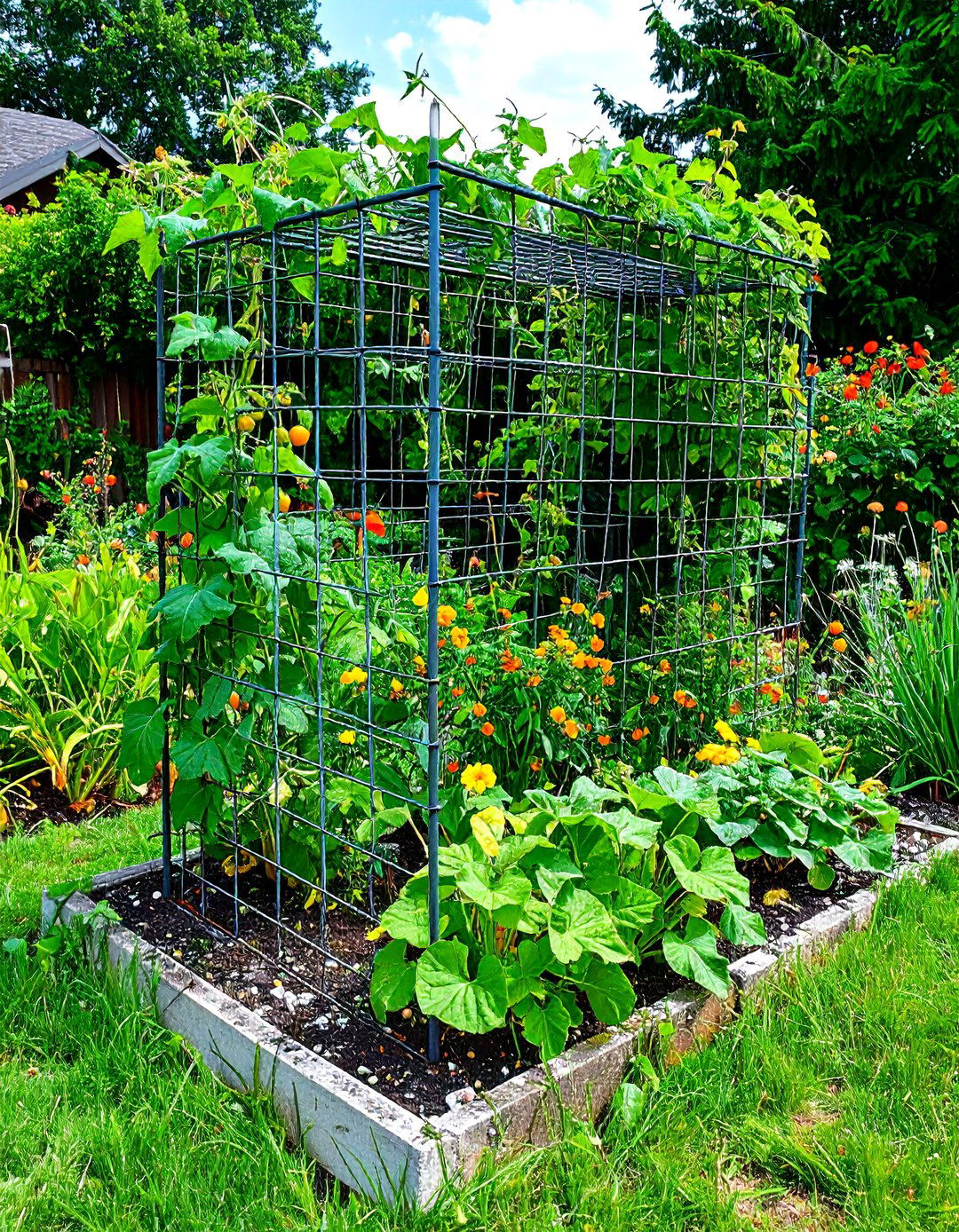 Rebar Grid Trellis for Vigorously Vining Crops - 20 Garden Trellis Ideas