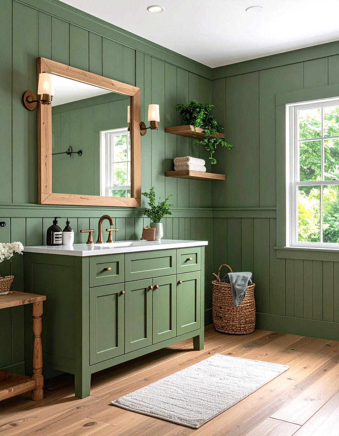 Recessed Beadboard Wainscoting - 20 Small Green Bathroom Ideas