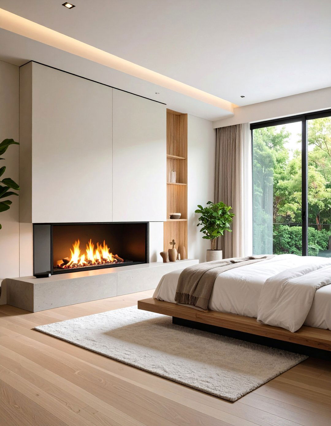 Recessed Flush Mount Bedroom Fireplace for Minimalist Walls - 20 Bedroom Fireplace Ideas