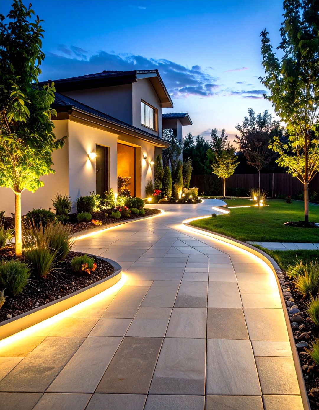 Recessed LED Edge Lighting for a Modern Driveway - 20 Driveway Landscape Ideas