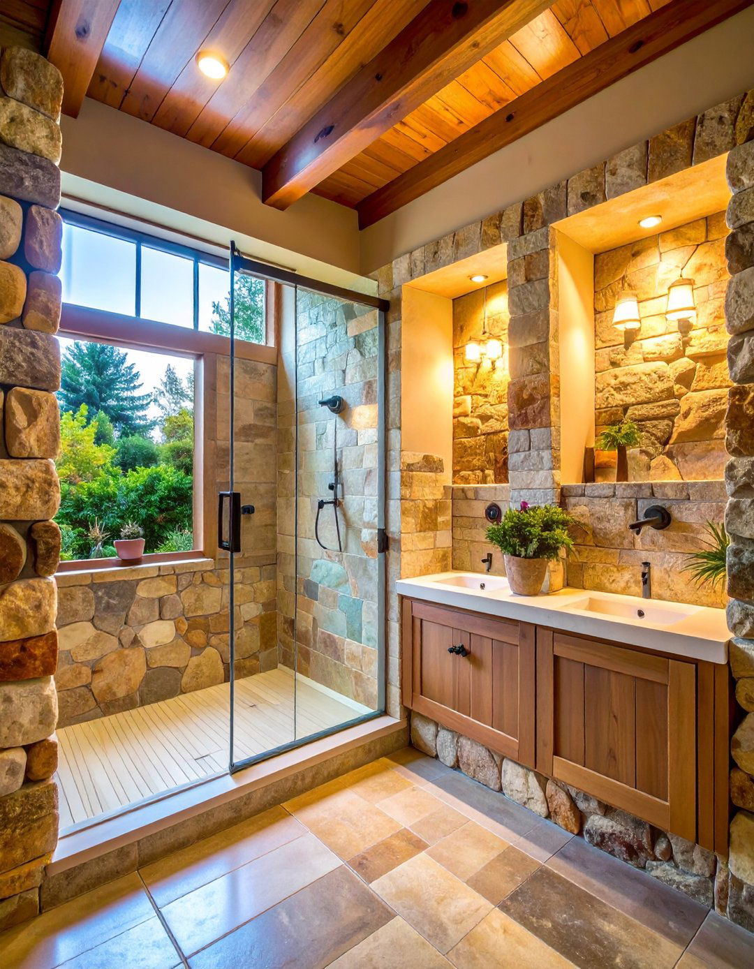 Recessed Niche Storage in Stone - 20 Rustic Walk-in Shower Ideas