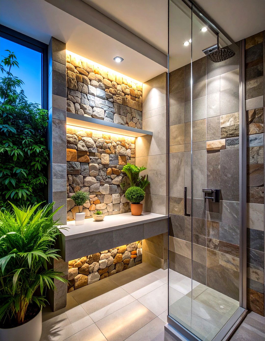 Recessed Stone Shelving and Niches - 20 Stone Bathroom Ideas