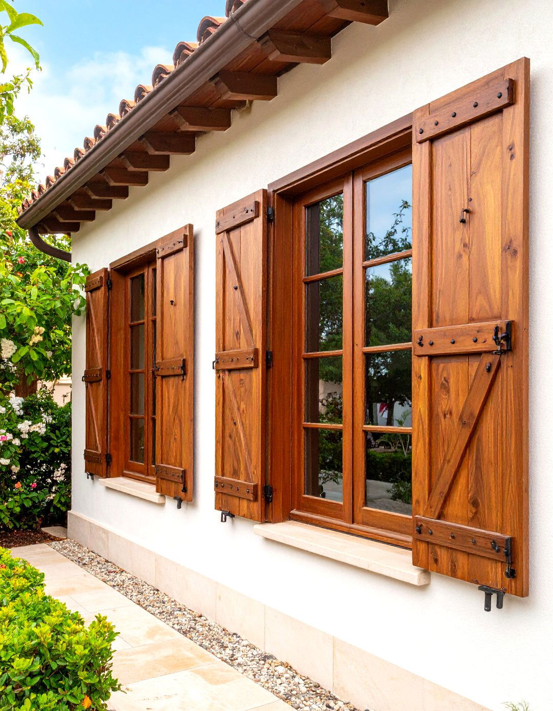Recessed Wood Windows and Rustic Shutters in Spanish Style Home Exteriors - 20 spanish style home exterior ideas