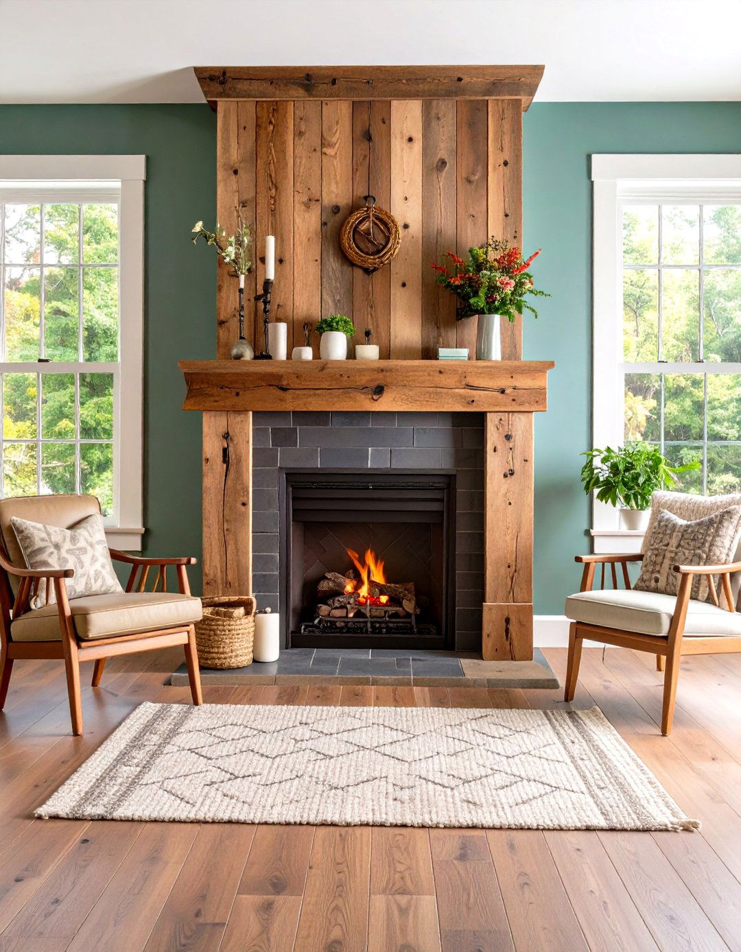 Reclaimed Barn Wood Mantel with Hand Hewn Character - 20 Wood Mantel Ideas