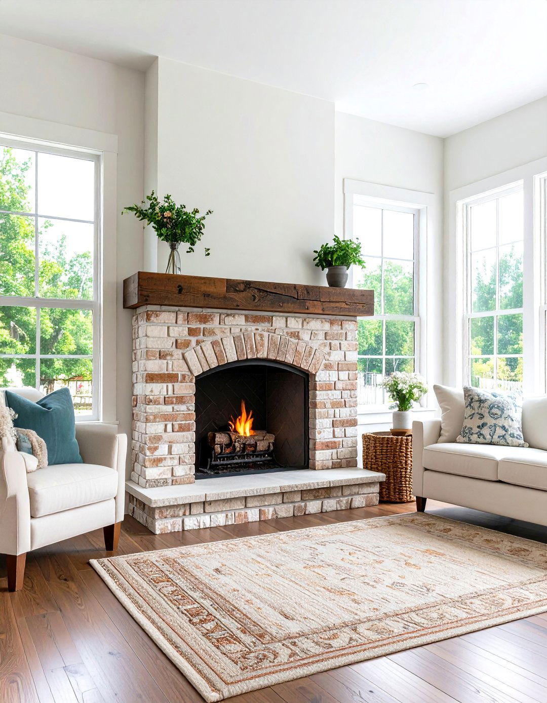 Reclaimed Brick Rustic Fireplace with Arched Opening - 20 Rustic Fireplaces