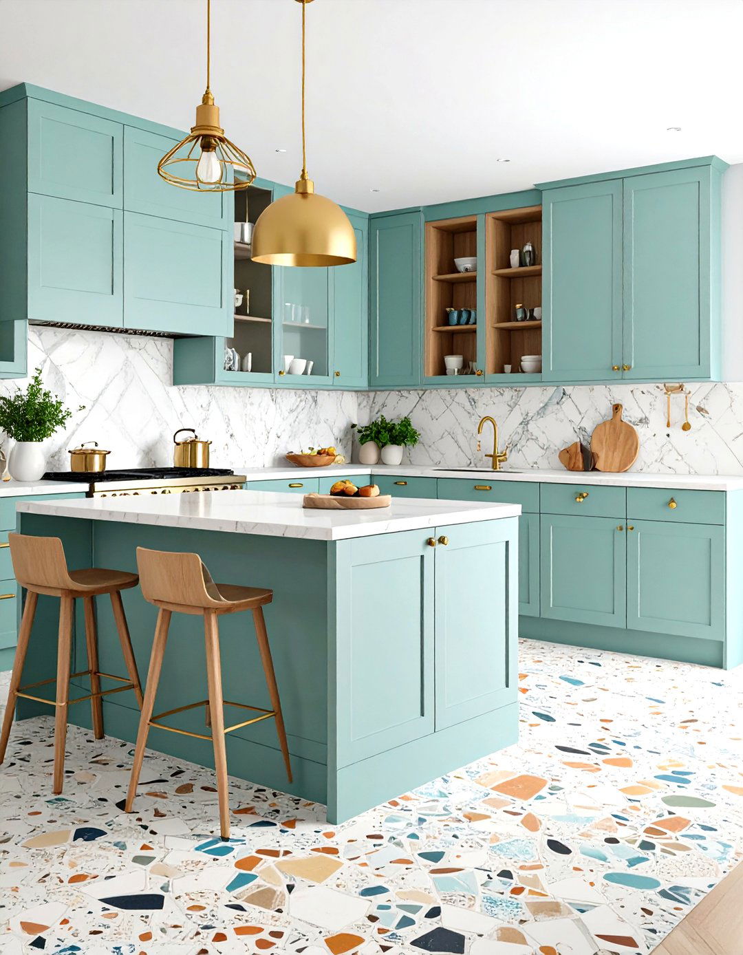 Reclaimed Eco Marble Kitchen Floor - 20 Marble Kitchen Floor Ideas