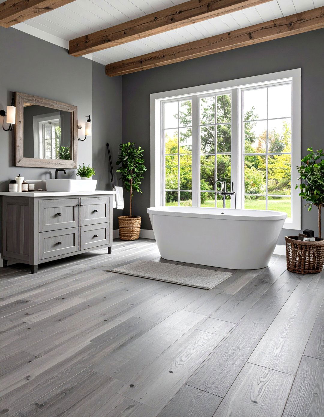 Reclaimed Gray Barnwood Vinyl for Rustic Charm - 20 Gray Floor Bathroom Ideas