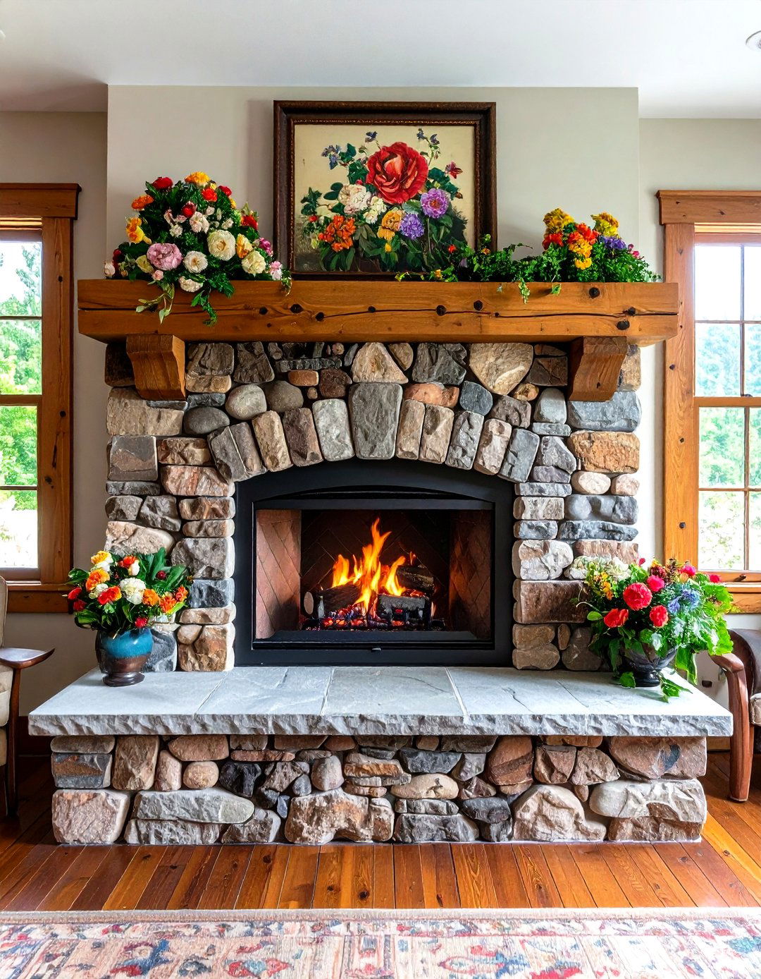 Reclaimed Look Faux Stone Fireplace for Grandmacore Nostalgia - 20 Faux Stone Fireplace Ideas