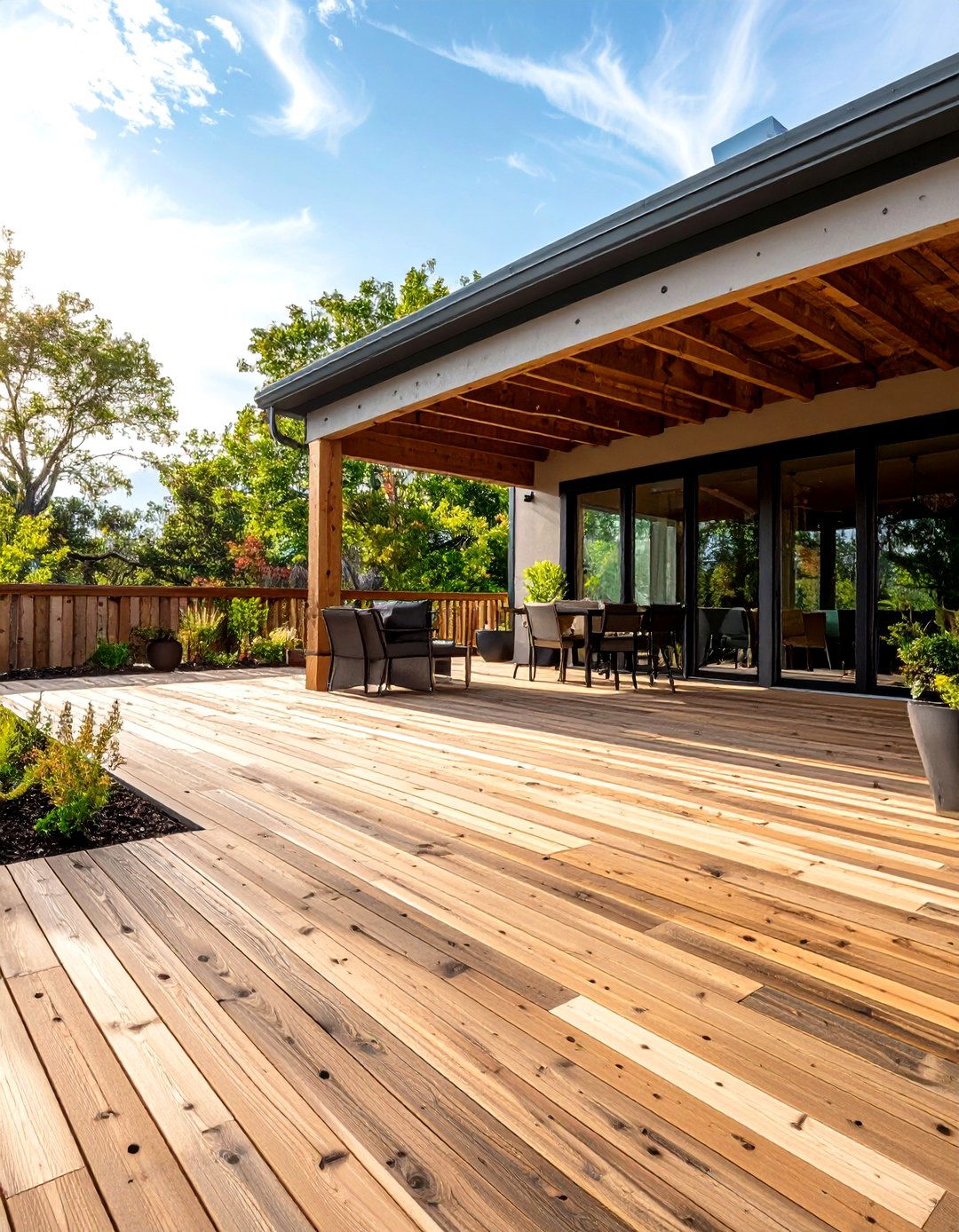 Reclaimed Lumber Deck for Rustic Charm - 20 Ground Level Deck Ideas