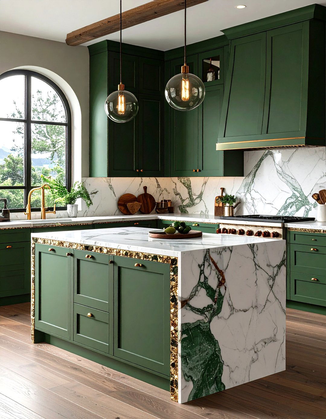 Reclaimed Marble Mosaic Edge Accents - 20 Kitchen With Green Countertops Ideas