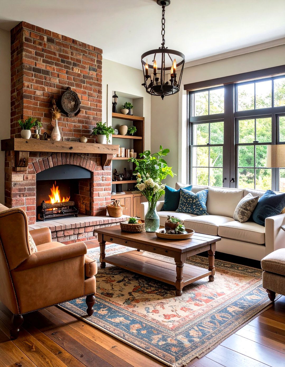 Reclaimed Material Focus Rustic Brick Fireplace - 20 Rustic Brick Fireplace Ideas