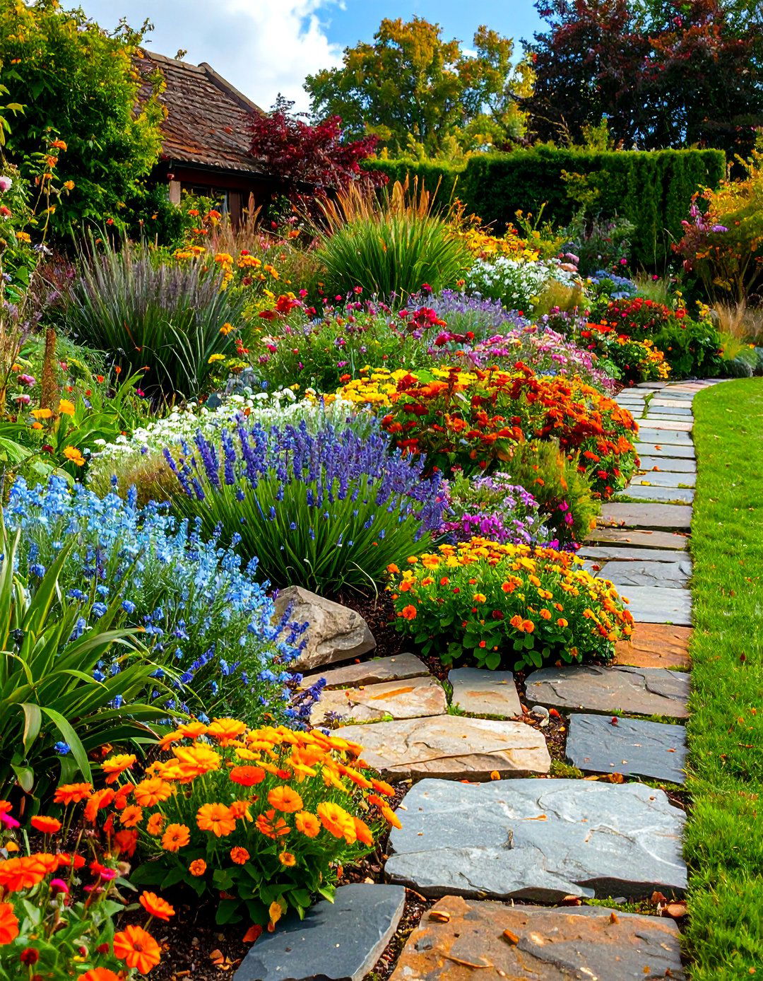 Reclaimed Slate Tile Garden Edging Arrangement - 20 Recycled Garden Edging Ideas