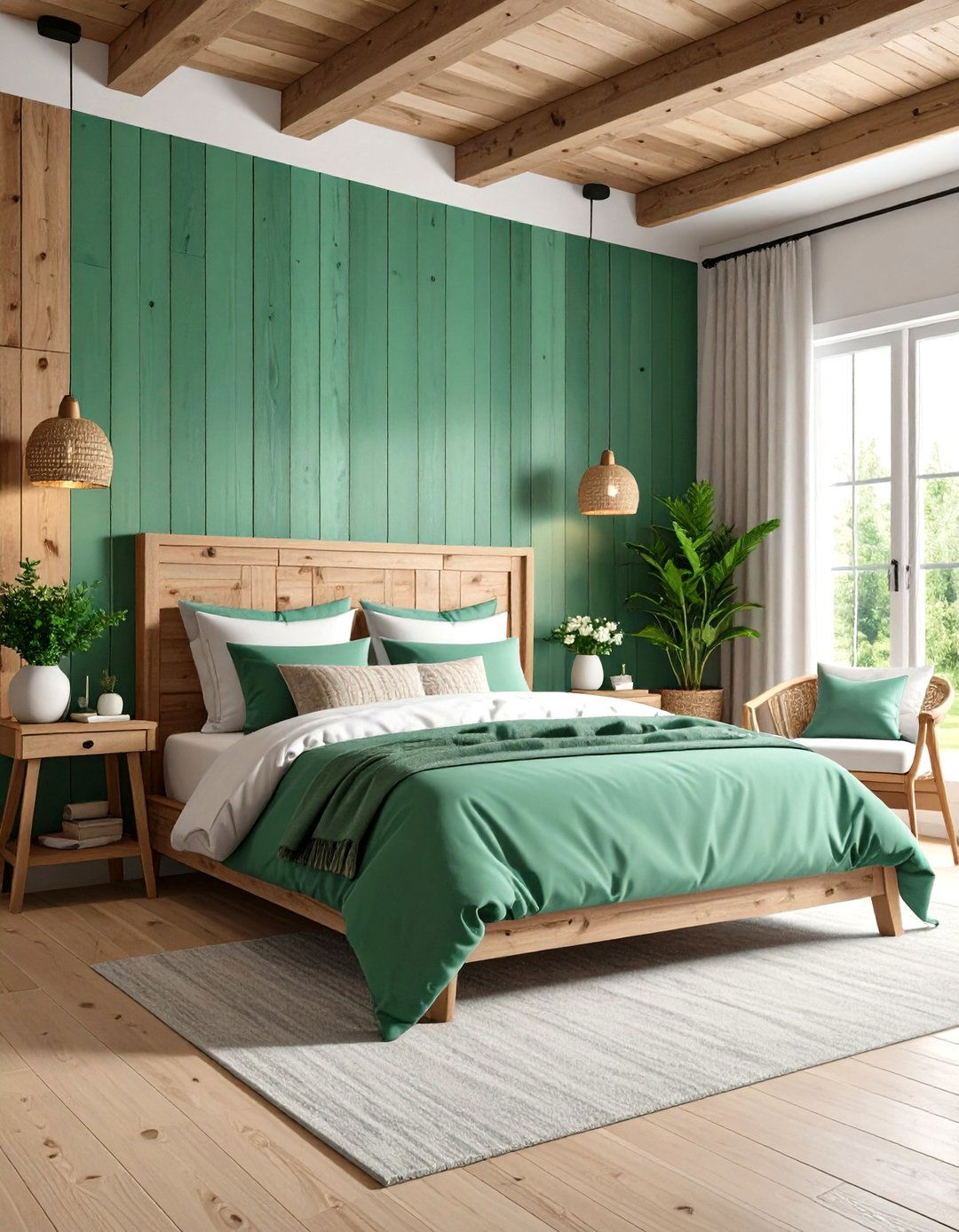 Reclaimed Timber Panels Painted Fern Green - 20 Green Panelling Bedroom Ideas