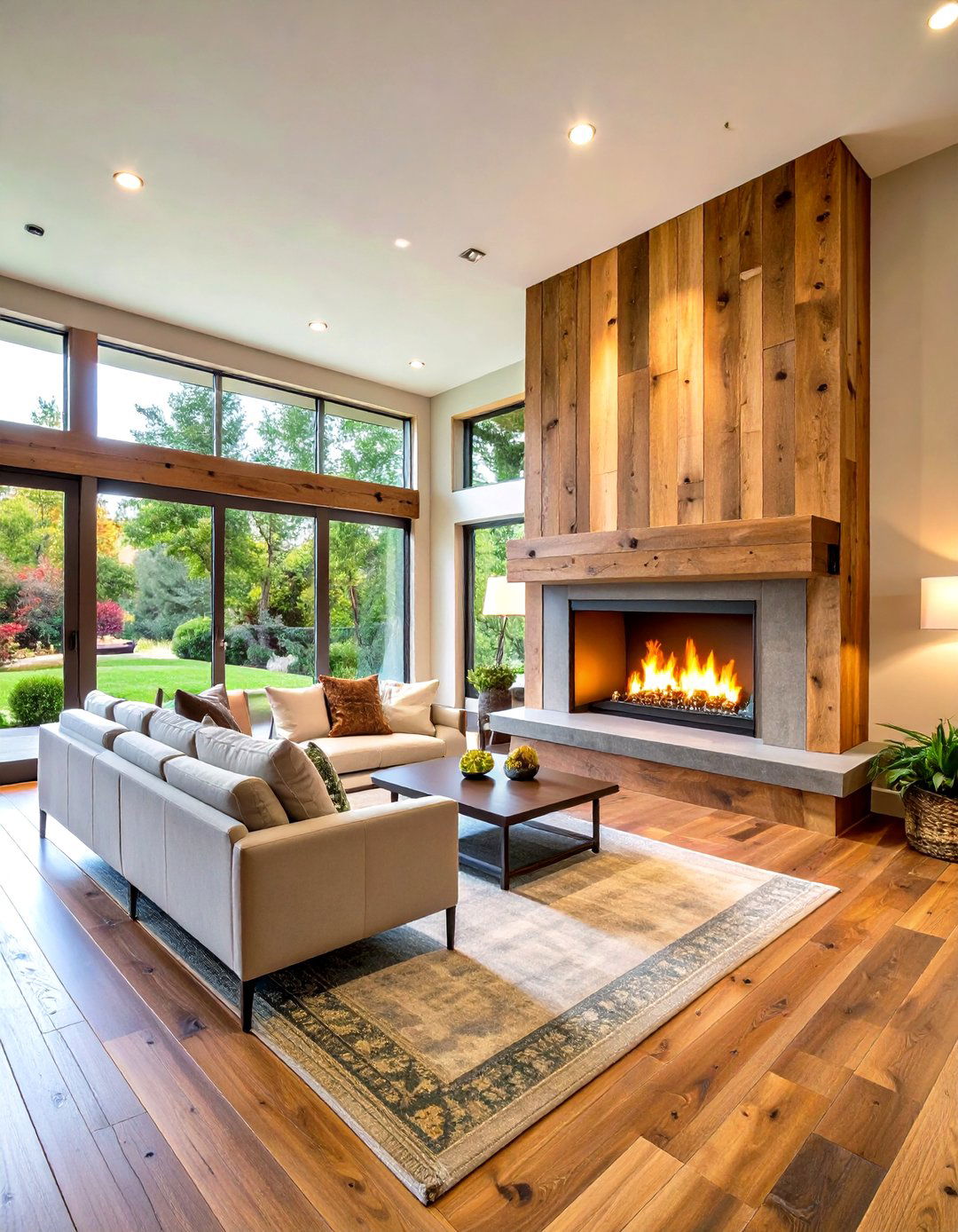 Reclaimed Timber Rustic Fireplace - 20 Floor to Ceiling Fireplace Ideas