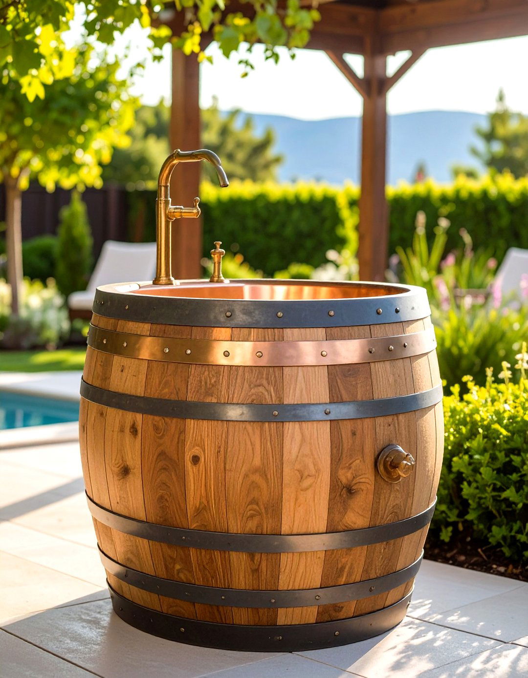Reclaimed Wine Barrel Outdoor Sink - 20 outdoor sink ideas