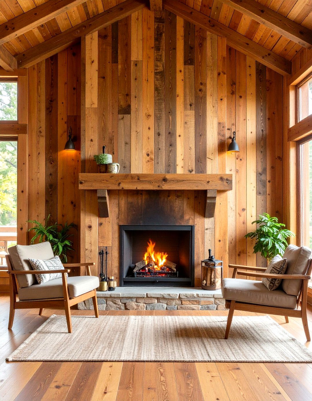 Reclaimed Wood Accent Wall - 20 Fireplace Accent Wall Ideas