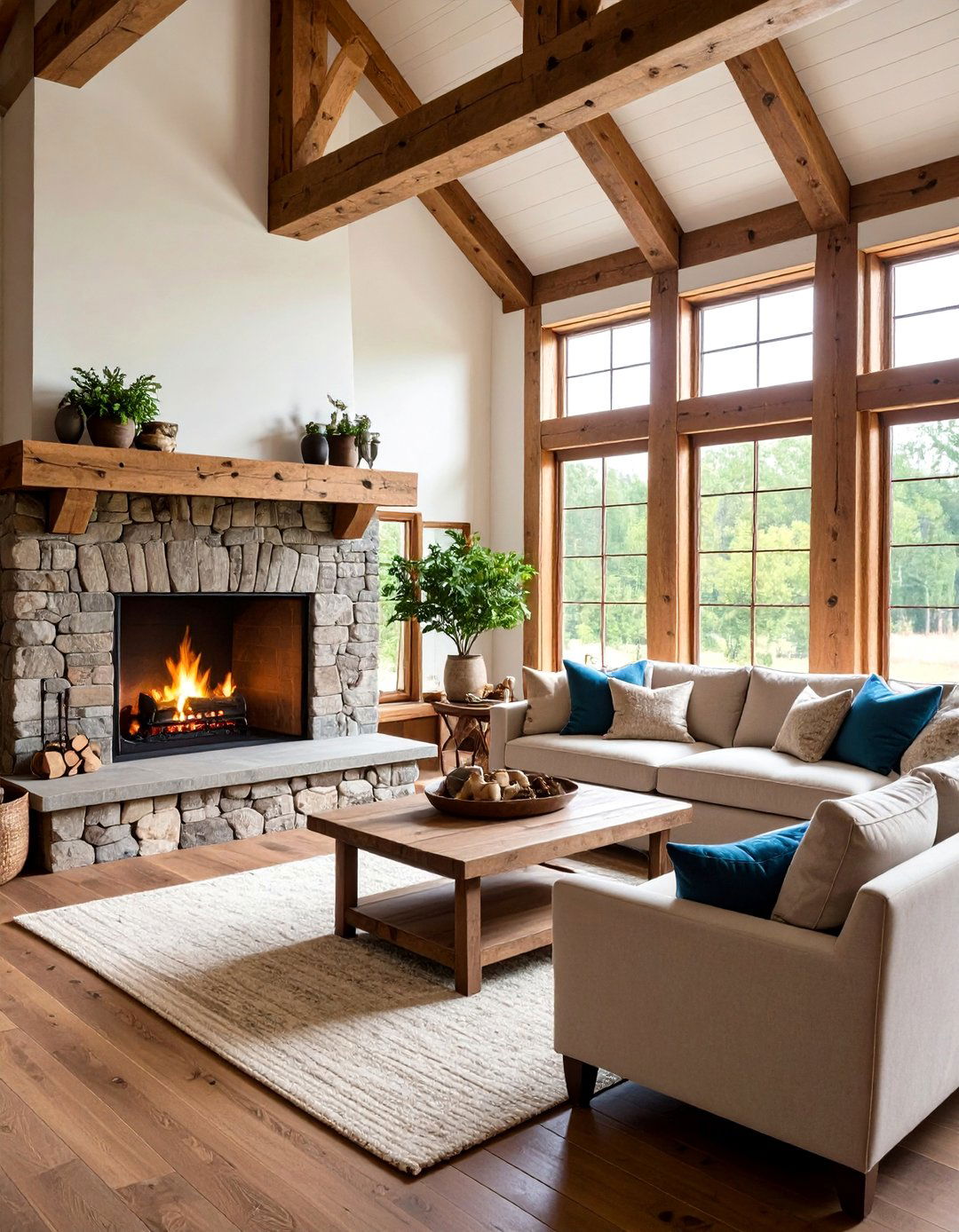 Reclaimed Wood Beam Cabin Fireplace Mantel - 20 Cabin Fireplace Ideas