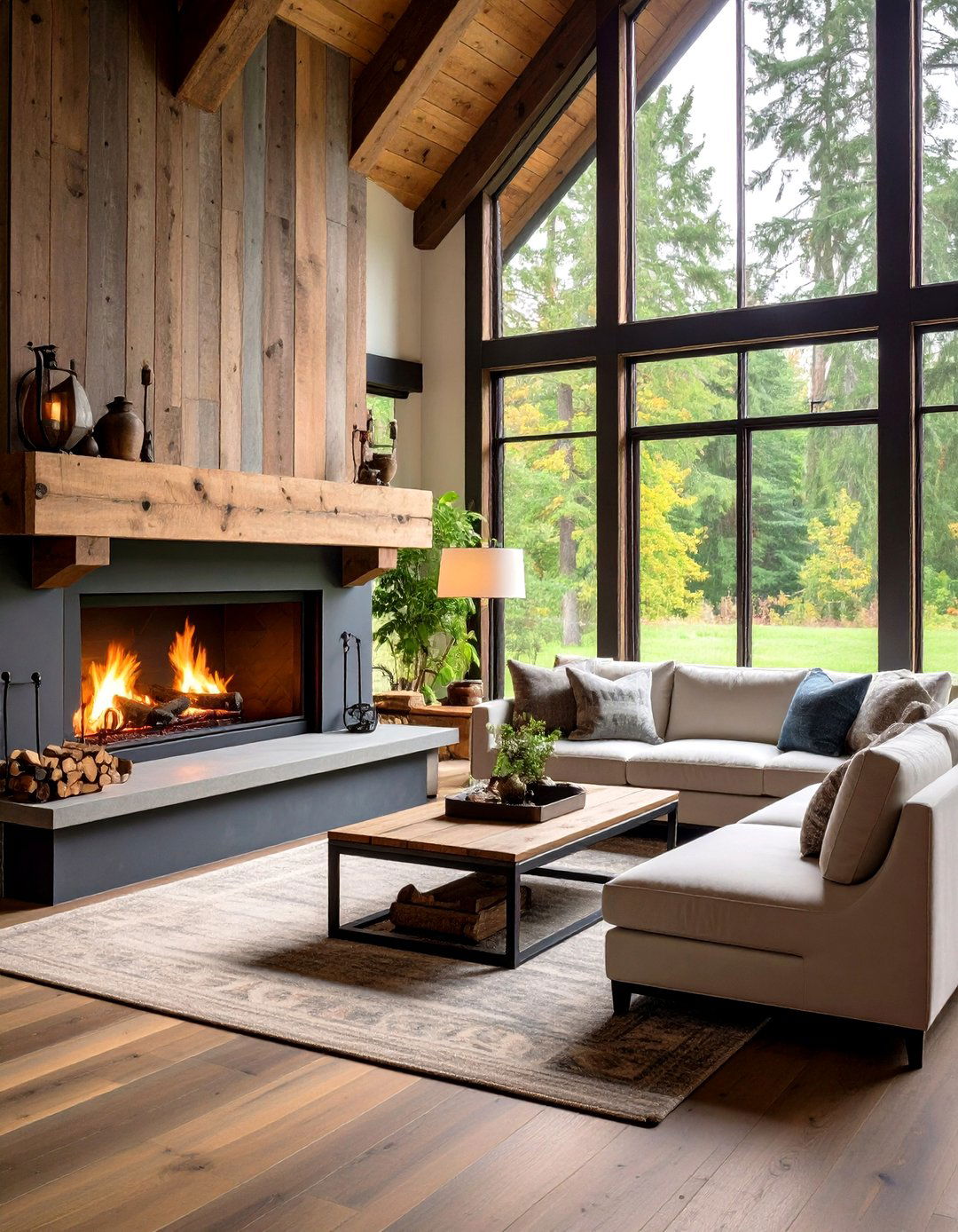 Reclaimed Wood Beam Fireplace Hearth Extension - 20 Fireplace Hearth Ideas