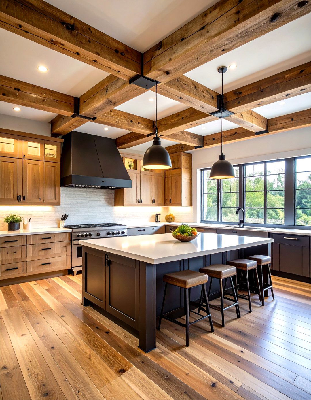 Reclaimed Wood Beams Define Your Cabin Kitchen Ceiling - 20 Cabin Kitchen Ideas