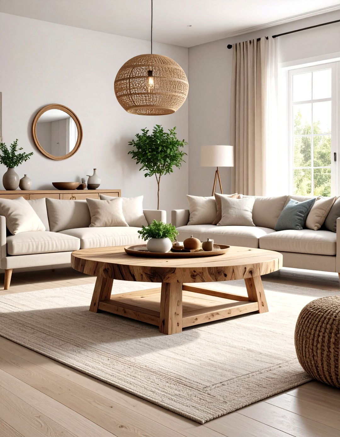 Reclaimed Wood Coffee Tables Anchor the Space - 20 Earthy Living Room Decor Ideas