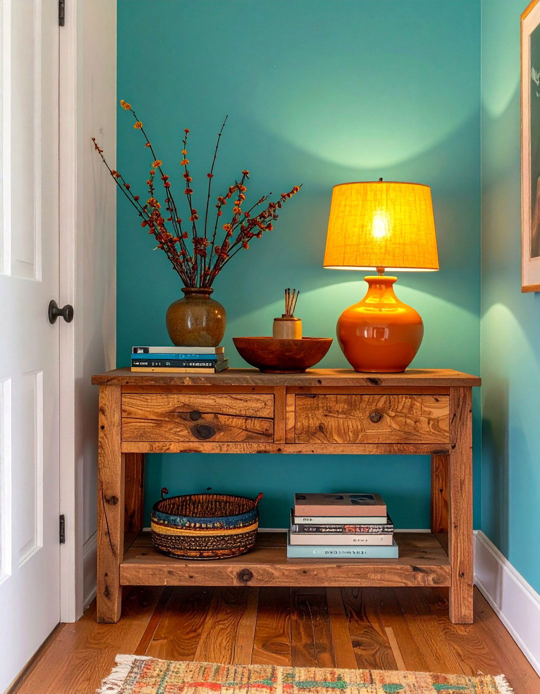 Reclaimed Wood Console Anchor - 20 Boho Hallway Ideas