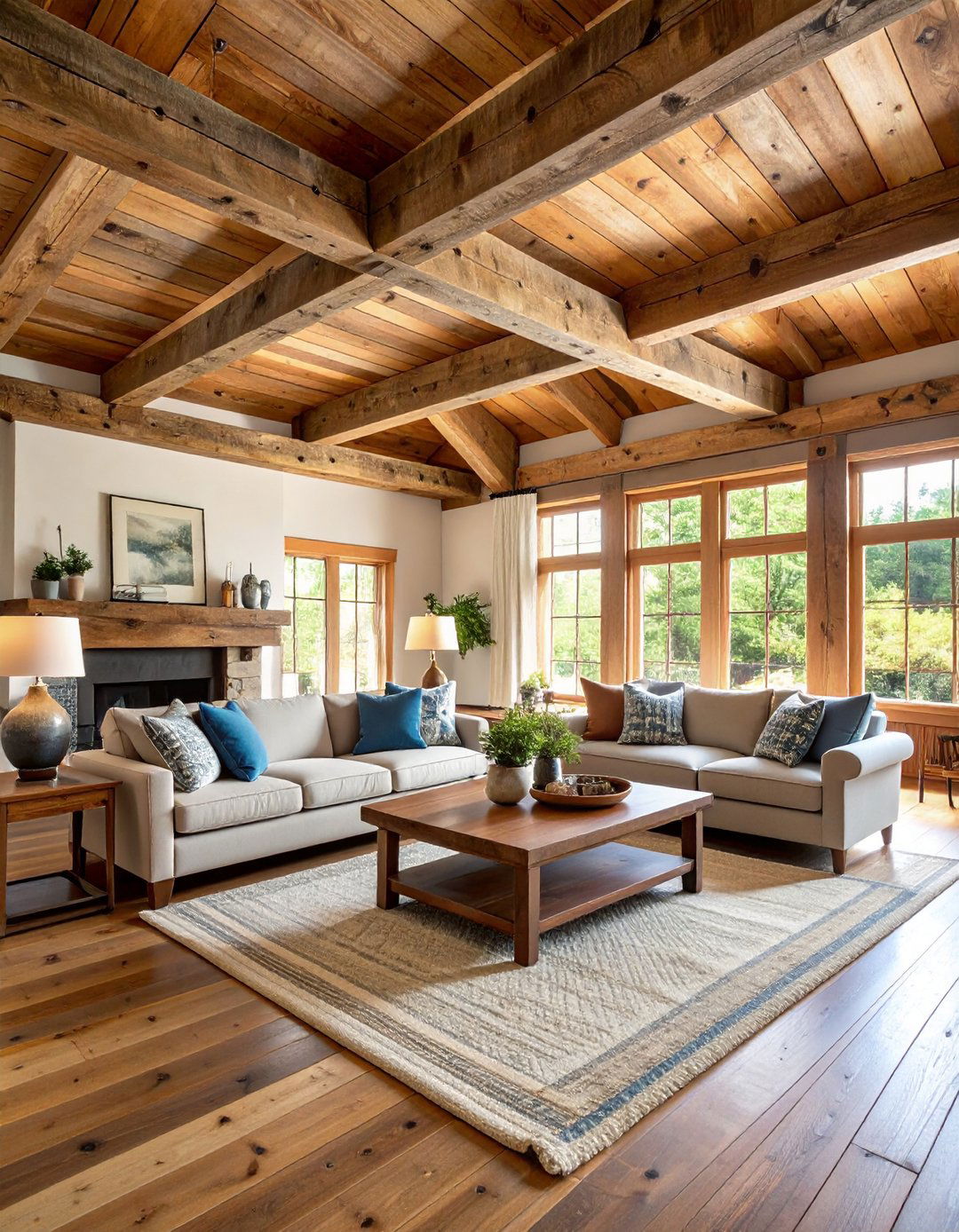 Reclaimed Wood Exposed Beam Living Room - 20 Exposed Beam Living Room Ideas