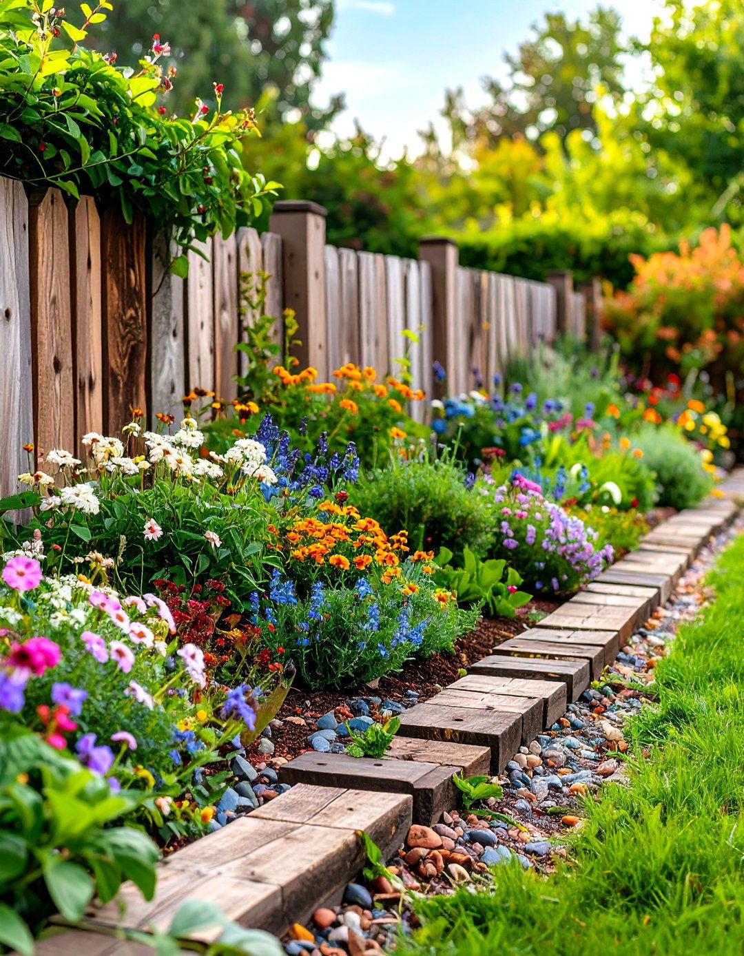 Reclaimed Wood Garden Edging with Rustic Character - 20 Modern Garden Edging Ideas