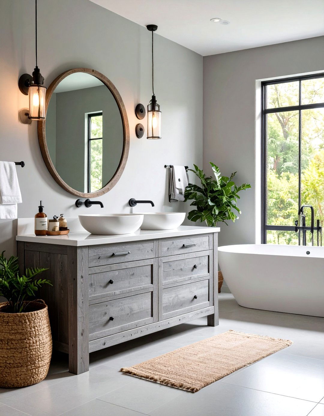 Reclaimed Wood Gray Vanity Tells a Sustainable Story - 20 Grey Bathroom Vanity Design Ideas
