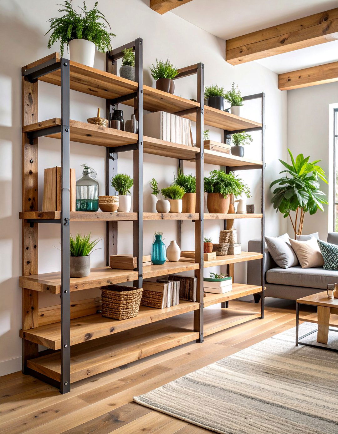 Reclaimed Wood Living Room Shelf Rustic Design - 20 Living Room Shelf Ideas