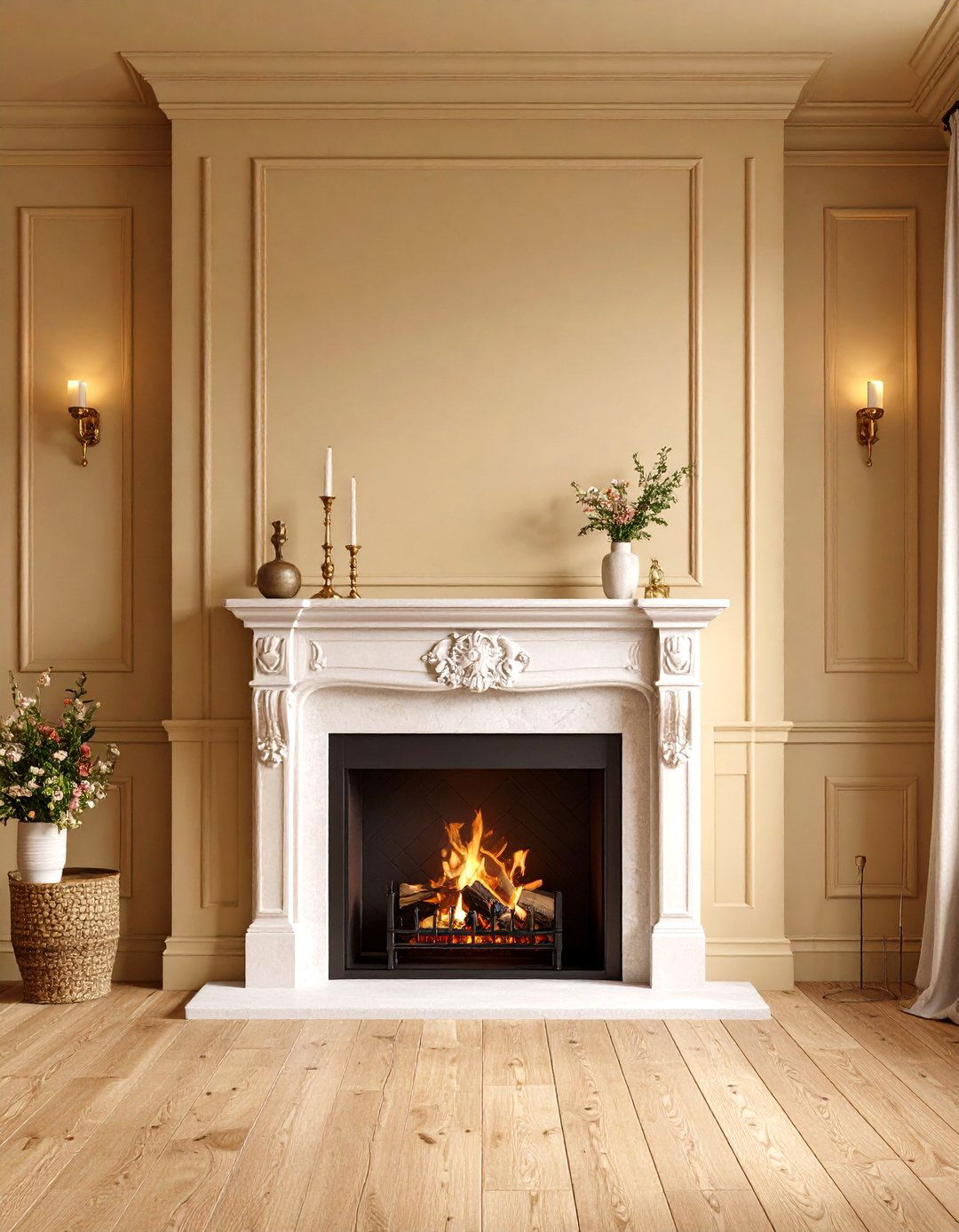 Reclaimed Wood Mantel on Smooth Plaster - 20 Fireplace Wall Ideas