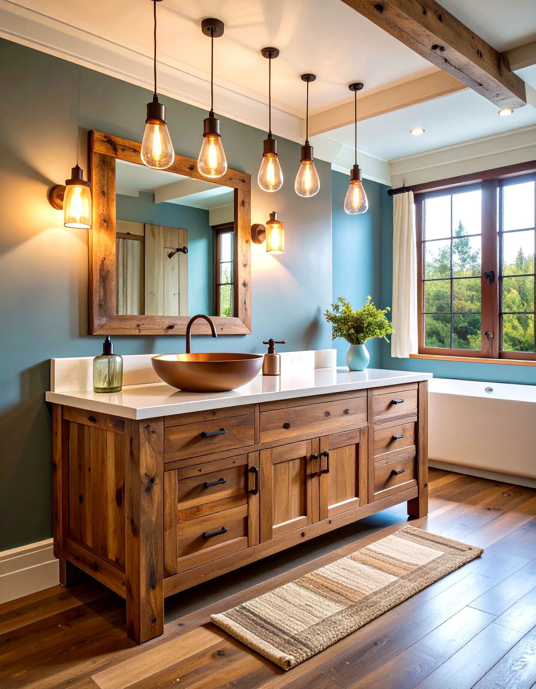 Reclaimed Wood Rustic Bathroom Vanity with Live Edge Countertop - 20 Rustic Bathroom Ideas