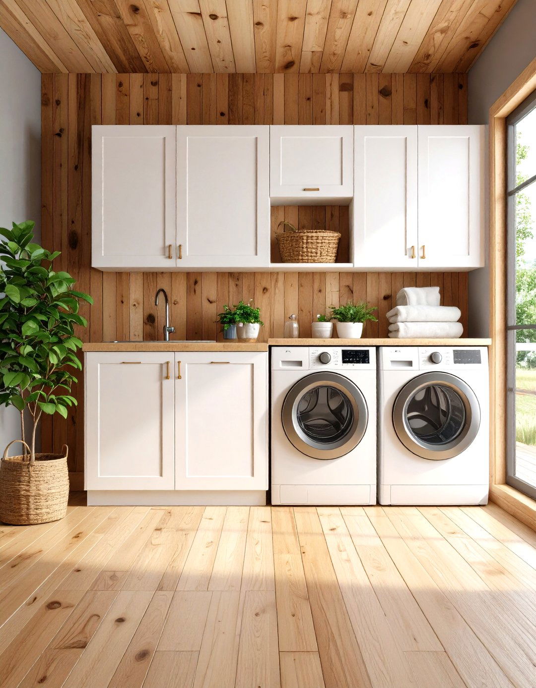 Reclaimed Wood Shiplap Accent - 20 Shiplap Laundry Room Ideas