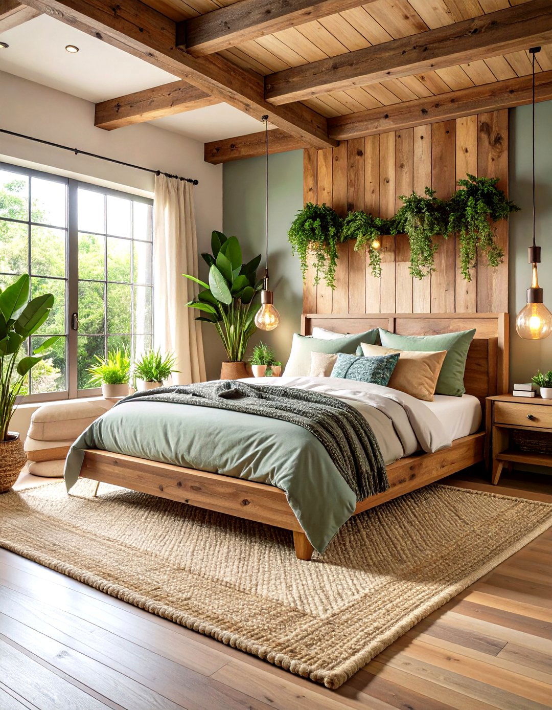 Reclaimed Wood Statement Earthy Bedroom with Rustic Charm - 20 earthy bedroom ideas