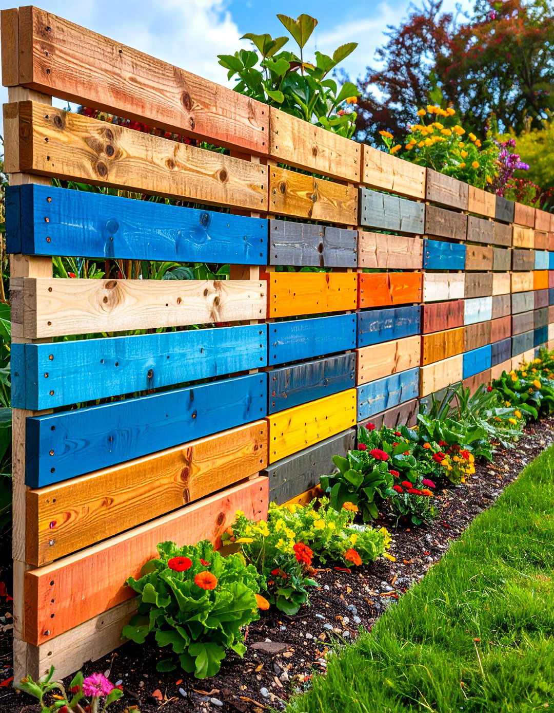 Reclaimed Wooden Pallet Garden Edging System - 20 Recycled Garden Edging Ideas